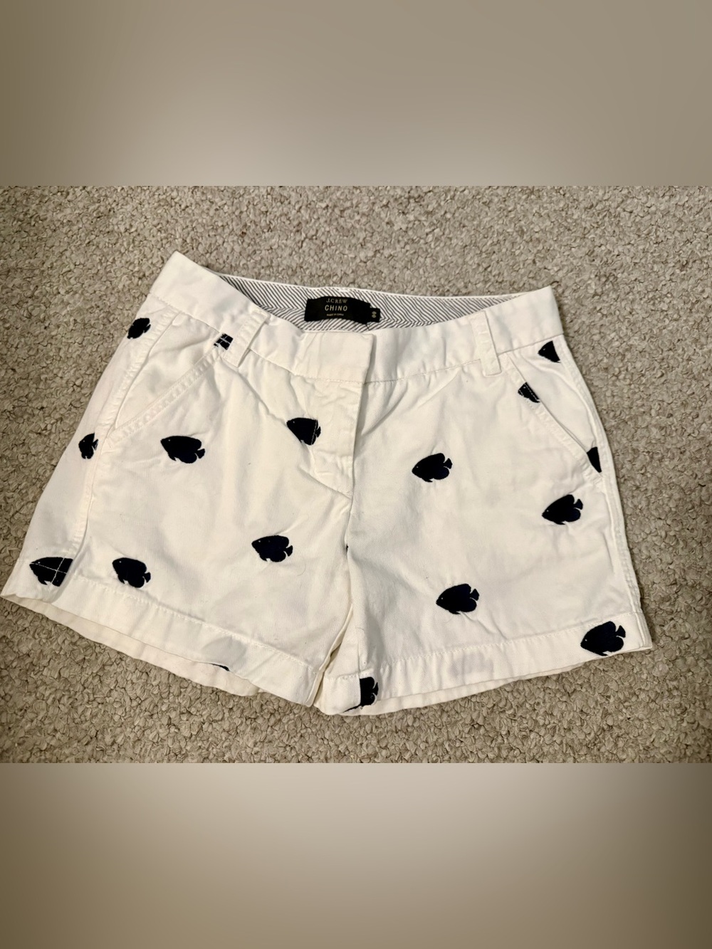 J.Crew Broken-In Chino Shorts White Navy Fish Embroidery Print Size 00 Like New